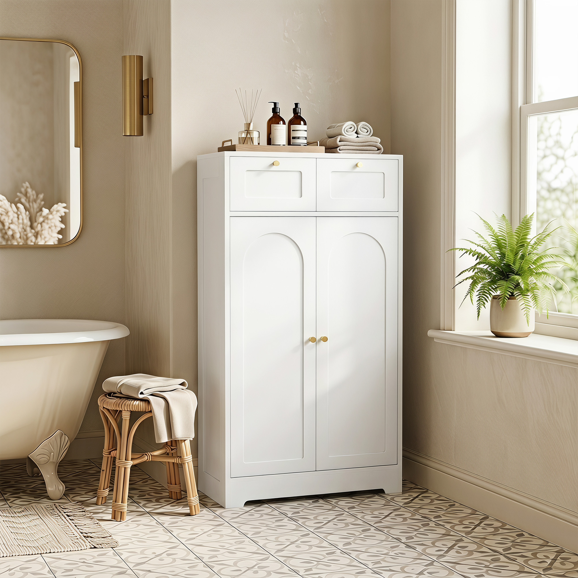 Homcom Mobile bagno stretto con 2 cassetti e ripiano regolabile, 60x30x108 cm, Bianco   Aosom Italy