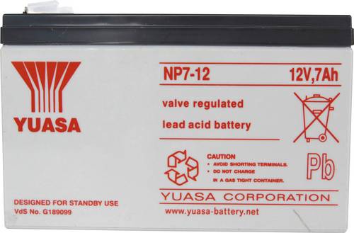 Yuasa NP7-12 NP7-12 Bleiakku 12V 7Ah Blei-Vlies (AGM) (B x H x T) 151 x 98 x 65mm Flachstecker 4.8mm Wartungsfrei