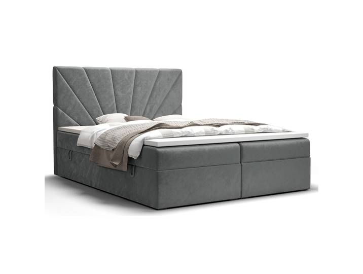 Boxspringbett, Grau, 180x200 cm, Holzwerkstoff, Mit Stauraum, Modern