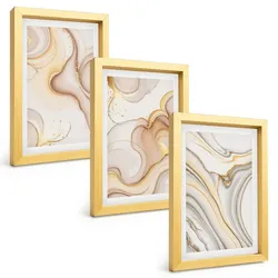 BILDER SET 3er Set - 20x30 cm Goldrahmen - Lineare abstrakte Motive