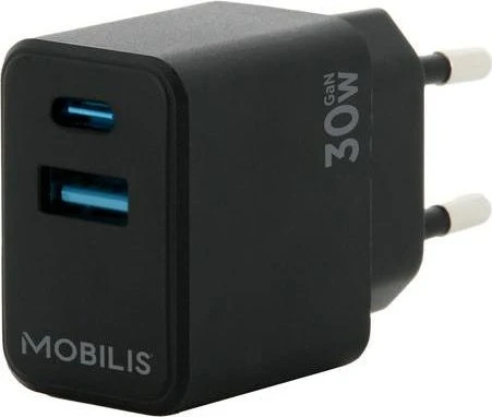 MOBILIS WALL CHARGER 30W - 1 USB A + 1 USB C - GAN