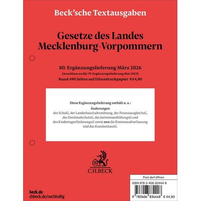 Gesetze des Landes Mecklenburg-Vorpommern 80. Ergänzungslieferung, Zubehör von , C.H. Beck, 978-3-406-83444-8
