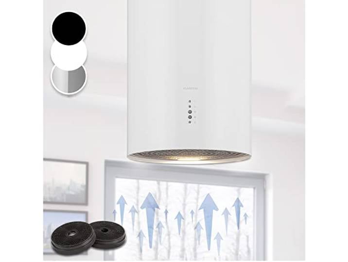 Klarstein Insel-Abzugshaube, Dunstabzug für Arbeitsplatte, 651m³/h Luftstrom, Verstellbare Inselhaube Umluft Freihängend mit Rohr-Design, 3 Stufen, Aktivkohle-Filter Dunstabzugshaube Deckenmontage