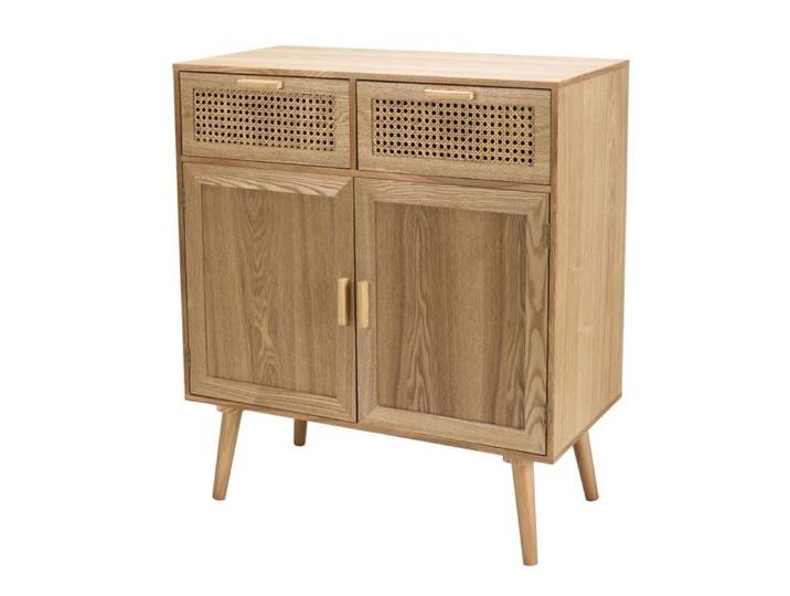 Buffet couleur naturelle 2 tiroirs 2 portes bois pin cannage - MACABANE - ROMEO - Scandinave - Moderne