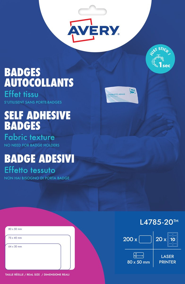 Avery Naambadges Etiketten L4785-20 80 x 50 mm 200 stuks, 5 stuks