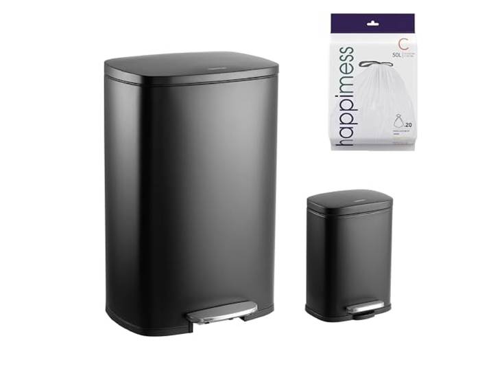 happimess HPM1006B Abfalleimer aus Stahl, Pedal, sanft schließender Deckel, mit Mini Zuhause, Büro, Küche Mülleimer, Polypropylen, Schwarz, Large:12.98 Gallon Small:1.3 Gallon