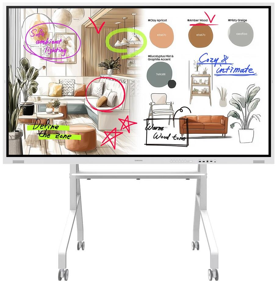 Samsung Flip WM85FX Flipchart 214,63 cm 85 Zoll inkl. Neomounts FL50-525WH1 MOVE Go Rollwagen LH85WMFWLGCXEN+FL50-525WH1