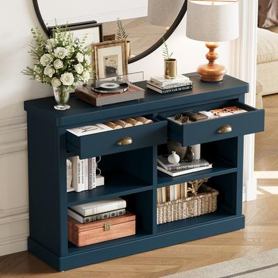 GREATPLANINC Rustic Entryway Console Table with 4 Storage Cubbies and 2 Drawers