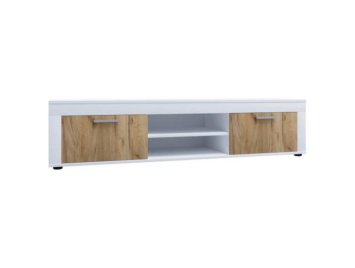 Lowboard, Weiß & Honigeiche, 160x45x37 cm, Holzwerkstoff, Stehend, MID.YOU