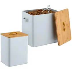 Relaxdays Futterbox mit Bambusdeckel 2er Set Weiß,Hellbraun