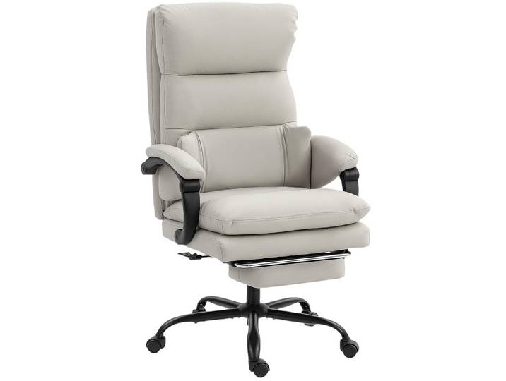 Homcom Bürostuhl Schreibtischstuhl mit Lendenwirbelstütze, Armlehne Fußstütze Hellgrau, Metall, Füllung: Schaumstoff,Schaumstoff, 60x121x66 cm, Büromöbel, Bürostühle, Chefsessel