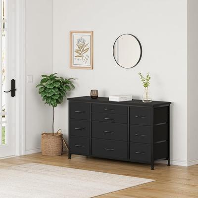 "Garvee 55"" Black 10-Drawer Fabric Dresser TV Stand with Power"