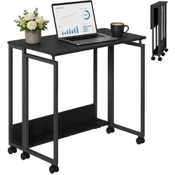 Relaxdays Schreibtisch klappbar mit Rollen Schwarz
