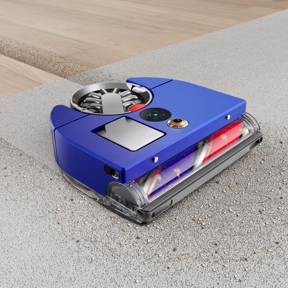 Saugroboter "Dyson 360 Vis Nav™, 360 Kamerasystem", blau (blau, nickel), B:330cm H:97cm T:330cm, Saugroboter, HEPA-Filter, beutellos, 9,9cm flach, Saugroboter