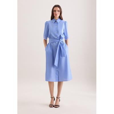 Blusenkleid SEIDENSTICKER, Damen, Gr. XL (42), Normalgrößen, Halbarm, blau, 100% Baumwolle, gestreift, regular fit, Kleider Blusenkleid, 1/2 Kragen Gestreift