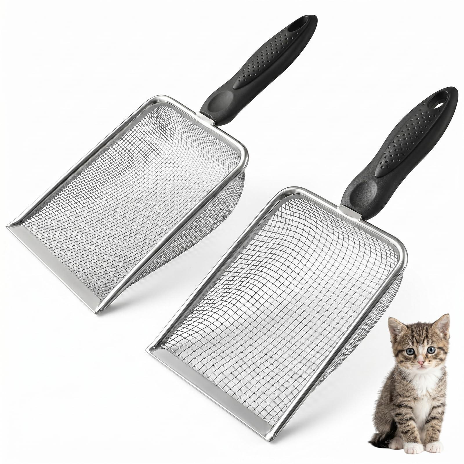 Set van 2 RVS kattenbak scheppen met fijn en standaard zeef