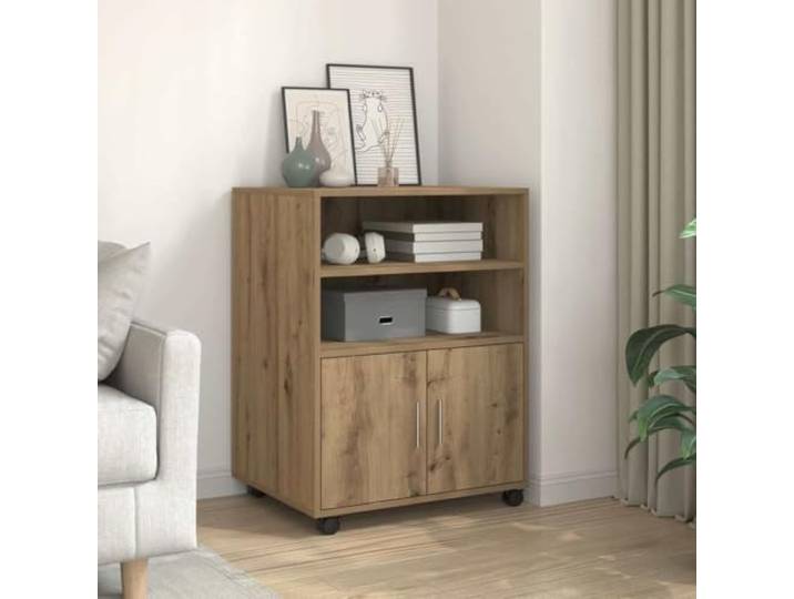 ZQQLVOO Rollschrank Artisan-Eiche 60x48x81 cm Holzwerkstoff Mit Lenkrollen, 2 Arretierbar, Offene Fächer, Schranktür, Pflegeleicht, Vielseitig