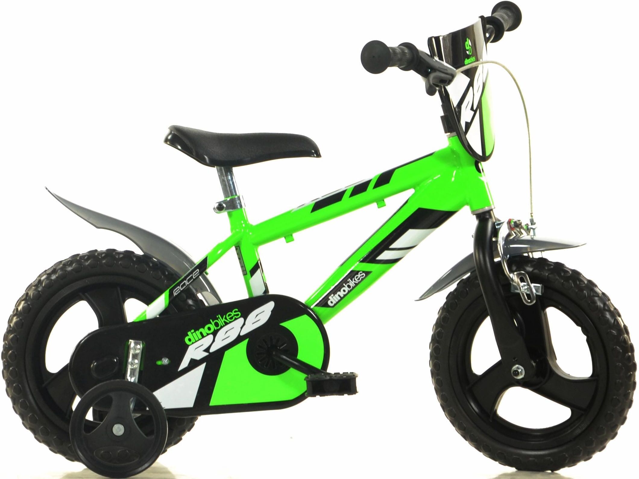 Kinderfahrrad DINO BIKES "12" Kinderfahrrad Jungen stabiler Stahl-Rahmen Stützräder kindgerecht" Gr. 21, grün, Fahrräder, Kinder, 21cm, 12 Zoll (30,48cm), Kinderfahrrad, mit Stützrädern und Frontschild grün 21cm, 12 Zoll (30,48cm)