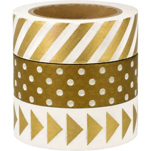 Papierdrachen Washi-Tape gold, 15 mm x 10 m, wiederablösbar & beschreibbar, 3 Rollen