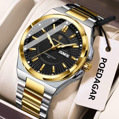 Youfap Market Men Luxury Stainless Steel Watch Waterproof Luminous Quartz Sports Wristwatch gold Black