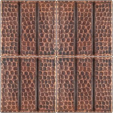 Premier Copper Products "4"" x 4"" Hammered Copper with Linear Tile Design - Quantity 4 (T4DBL_PKG4)"