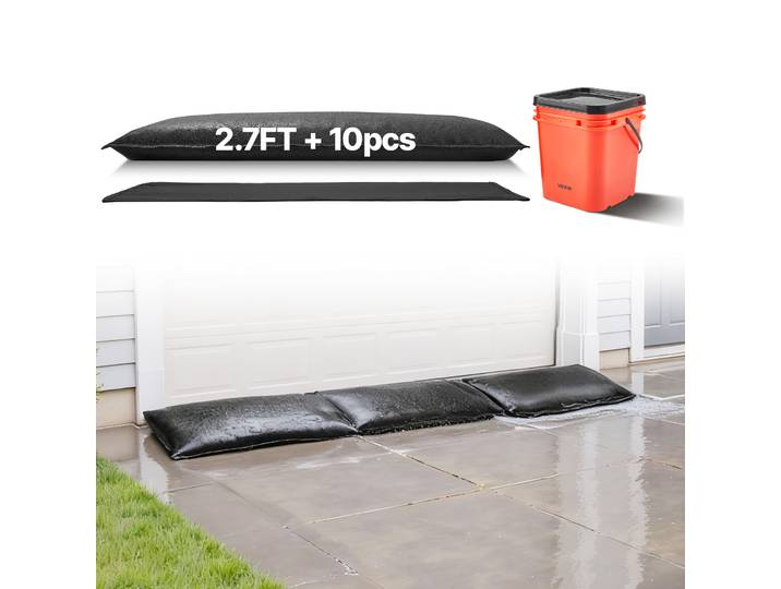 Vevor Barriere Anti-inondation Activee Par Leau\, Sacs Deinondation Lot De 10pcs 43x83 Cm Avec Seau\, Barriere Absorbante Leau\, Dispositif De Protection Pour Porte\, Sous-sol\, Garage