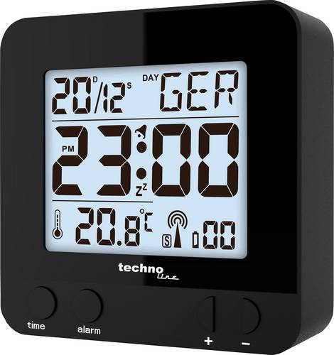 Techno Line WT235sw Funk Wecker Schwarz Alarmzeiten 1