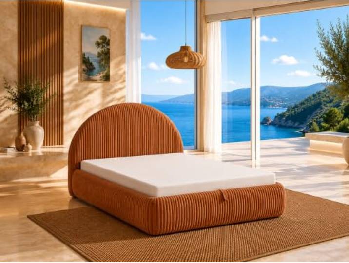 Best For Home Tedi Bett 90x200 mit Bonell-Federkernmatratze, ohne Topper Modernes Polsterbett mit weichem Cordbezug, gerundetem Kopfteil, integriertem Bettkasten und Bonell-Federkernmatratze.