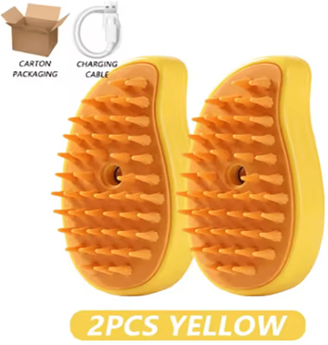 Inspire Curations SteamGroom 3 in 1 Electric Pet Steam Brush & Massage Comb yellow 2pcs