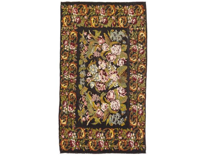 Kelim Rosen Teppich 205x355 Handgewebt Orientteppich Wolle