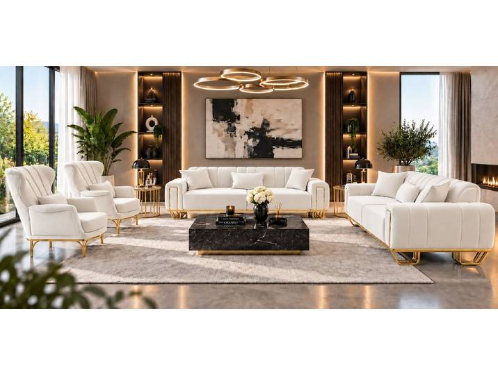 Palms-Store Sofa Maximus Sofa Set Luxus Beste Qualität, Spar-Set, 3-Sitzer + 3-Sitzer + Sessel + Sessel - in 13 Stofffarben erhältlich