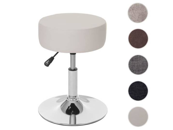 Tabouret HWC-C22 hauteur réglable Ø 35 cm ~ similicuir crème