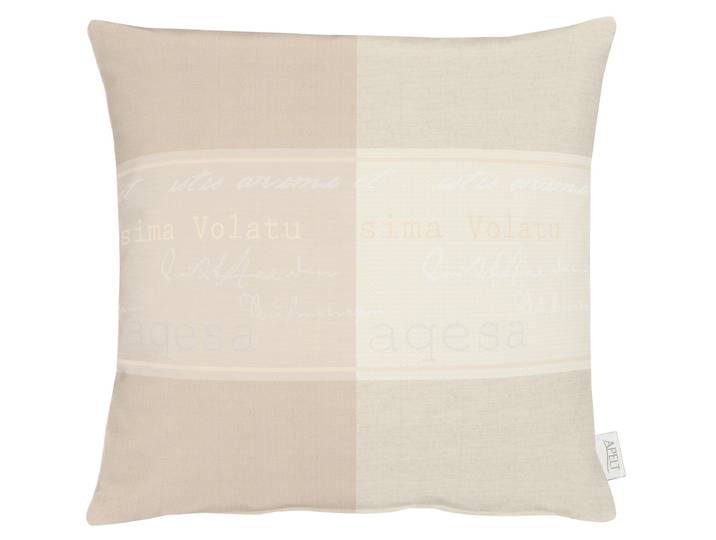 Dekokissen APELT Tarent , beige (beige, schriftzüge), B:45cm L:45cm, Kunstfaser, Leinen, Polyester, Dekokissen_Sitzkissen_Kissenhüllen, Dekokissen, Kissenhülle mit Füllung, 1 Stück