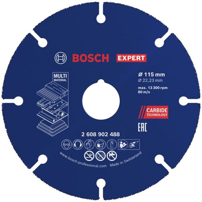 BOSCH EXPERT Disque de coupe multi-matériaux carbure, 115 x 22,23 mm (2608902488)