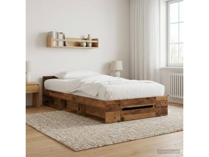 RJPLMFV Bettgestell mit Aufbewahrung, Antikholz, 80 x 200 cm Langlebiges Holz, geräumige Schubladen, Lamellen inklusive, modernes Design, einfache Wartung