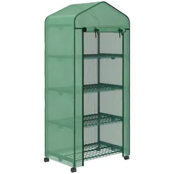 OKWISH Foliengewächshaus Pflanzenhaus Mini Treibhaus 69x50x165 cm Grün mit 4 Regalböden Rolltür UV beständige Folie 140 g m2 Stahlgestell