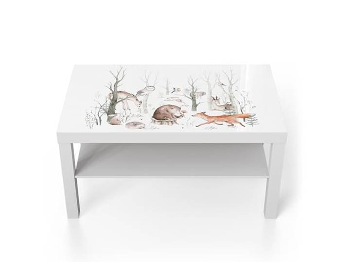 DEQORI Glastisch weiß groß 90x50 cm Motiv Stilles Waldleben ausgefallener Beistelltisch aus Glas Hochglanz Couchtisch fürs Wohnzimmer moderner Couch Tisch mit Design