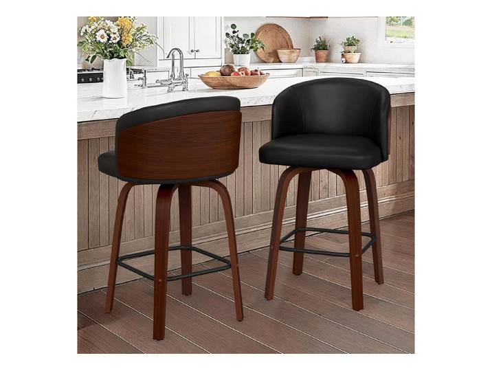LuxusKollektion Barhocker Barhocker 2er Set drehbar Lehne Kunstleder 66cm Schwarz 2