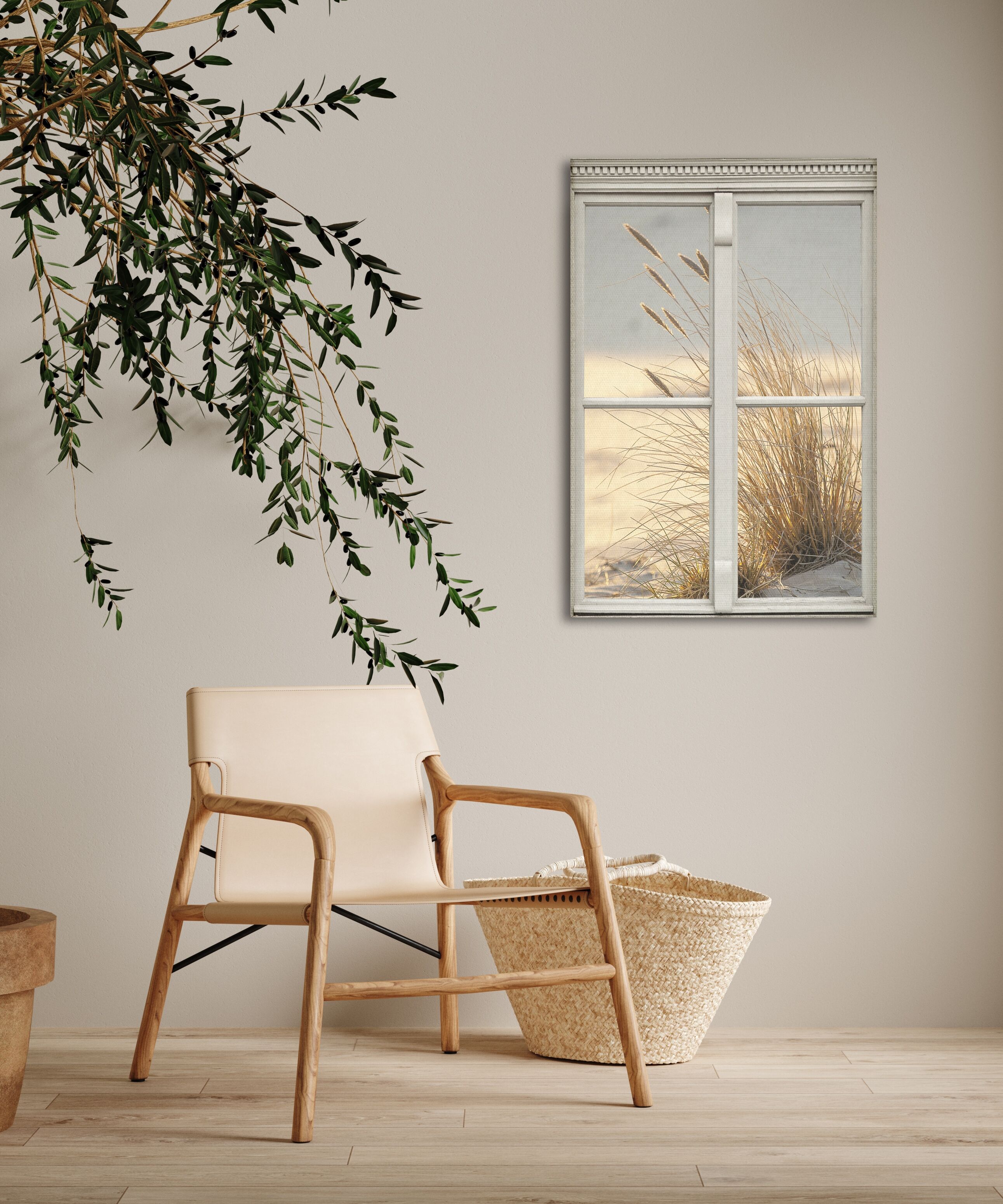 Leinwandbild QUEENCE "Düne", beige (farbe bild(er): natur), B:60cm H:90cm, Canvas, Holzrahmen, Bilder, Leinwandbild, Premium-Leinwandstoff farbe bild(er): natur B/H/T: 60cm x 90cm, rechteckig Düne Fensterblick Gräser Natur Hochformat, 1 Stk.