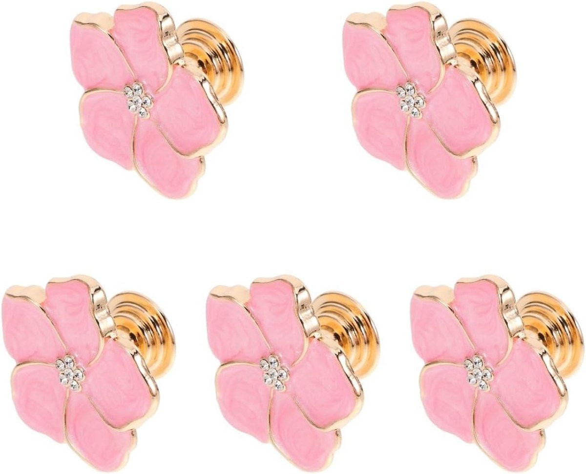 Set van 5 Bloemvormige Meubelknopen in Rosé Zinklegering - Decoratieve Handgrepen voor Kasten