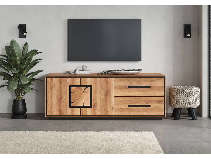 Meuble TV bas massif Woodrow 146 cm A Chêne massif huilé Bois/Marron 146 x 54 x 55cm