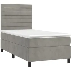Décoshop26 - LED-Bettgestell mit Lattenrost Kopfteil und 90x200cm Matratze in hellgrauem Samtstoff TDL0208462