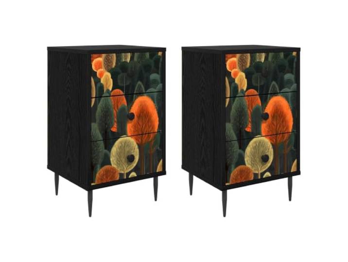 fsahslih Nachttisch 2er Set Schwarz Eichen-Optik 36x33x61 cm Moderne Nachtkommode fürs Schlafzimmer mit großem Stauraum, erhöhten Füßen und stilvollem Dekor in Eichen-Optik.