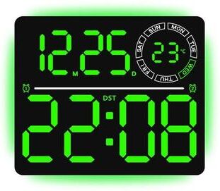 Everyday Crate RGB Ambient LED Digital Wall Clock With Large Display, Dual Alarm & Countdown Timer black Green
