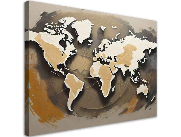 Feeby Leinwandbild Retro-Weltkarte 90x60cm, Braun, Land-/Weltkarte, Rechteckig, 90x60 cm, Bilder & Rahmen, Bilder, Leinwandbilder