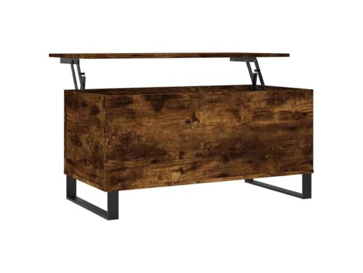 LASWWQMRF Couchtisch Höhenverstellbar Räuchereiche 90x44,5x45 cm Stilvoller Beistelltisch fürs Wohnzimmer mit anhebbarer Tischplatte, verstecktem Staufach und stabilen Metallbeinen.