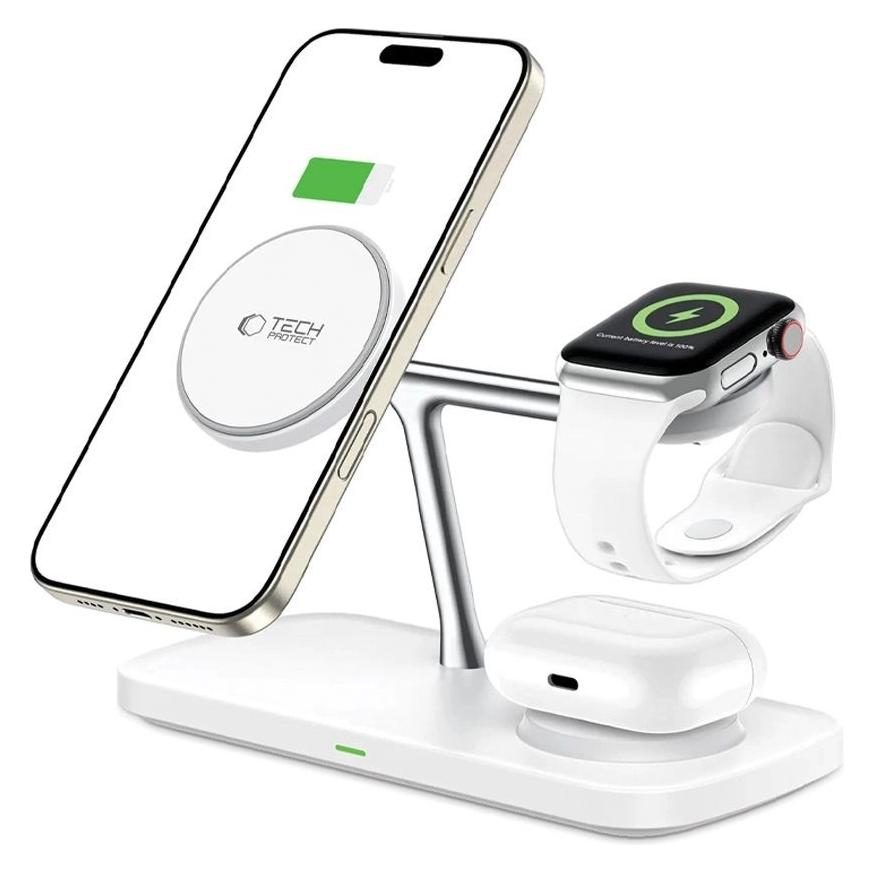 Tech-Protect QI15W-A45 3in1 Wireless Charger with MagSafe for Apple Devices - White (15 W) (27159-0)