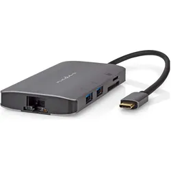 Nedis USB Multi-Port-Adapter USB 3.2 Gen 1 USB-C™ Stecker HDMI™ Ausgang / Micro SD / RJ45 Buch (USB-C, 7 Ports), Dockingstation + USB Hub, Grau