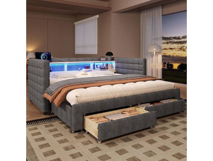 Canapé‑lit - CIPACHO - 90x190 - lit gigogne - ports USB/Type‑C - LED multicolore