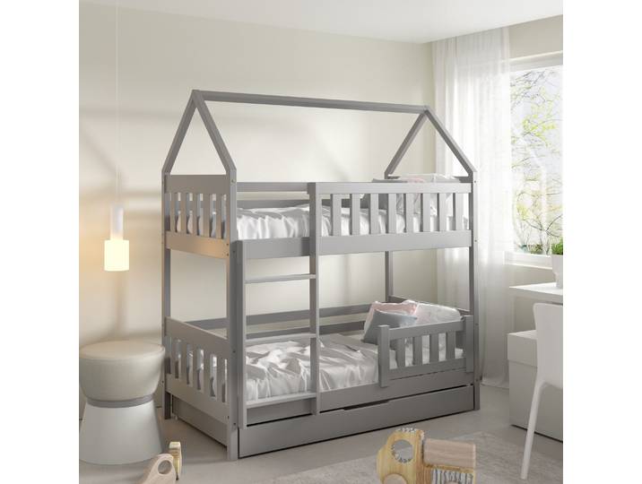 Etagenbett ELENA 80x160 mit Stauraum, Kinderbett mit Rausfallschutz & Lattenrost, Grau